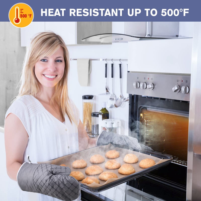 Wsedor 6 Pcs Oven Mitts and Pot Holders, 500â„‰ Heat Resistant Oven Mitts with Kitchen Towels Soft Cotton Lining and Non-Slip Silicone Surface Safe for Baking, Cooking, BBQ (Grey) - Image 2